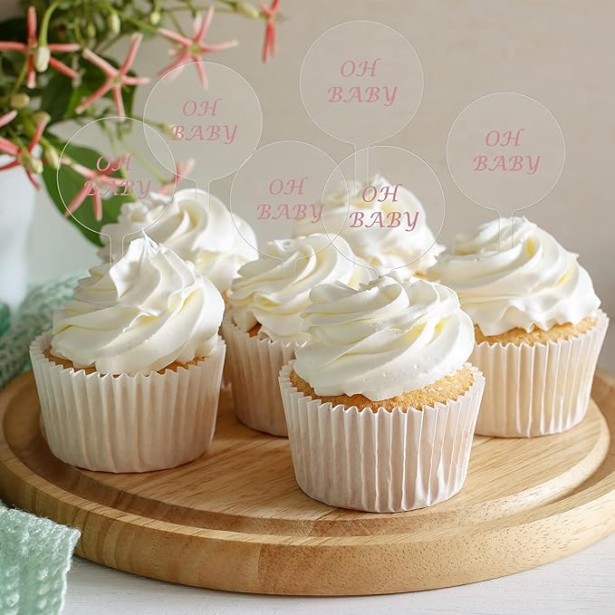 Chunful 30 Pack 2 Inch Circle Acrylic Custom Cupcake Topper, DIY Clear Blank Cake Personalized Cupcake Topper with Sticks for Birthday Party, Graduation, Wedding, Mother's, Baby Shower Cake Decoration