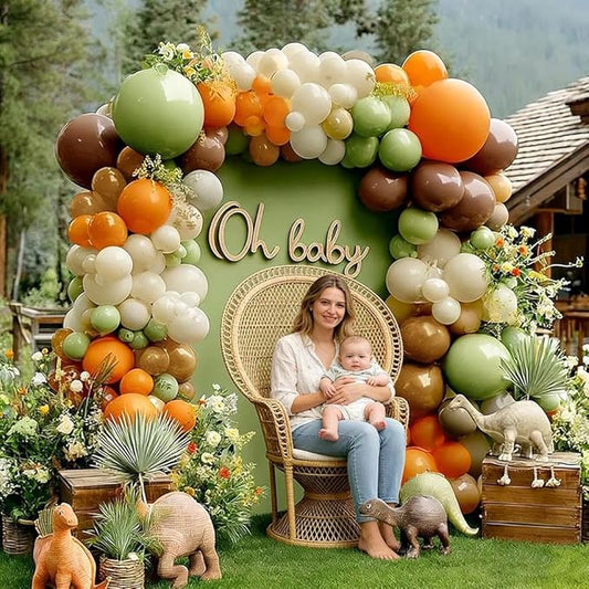 Green Orange Brown Balloon Garland Double Stuffed Sage Green White Sand Cream Balloon Arch Kit for Birthday Baby Shower Dinosaur Woodland Wild One Easter Party Decorations