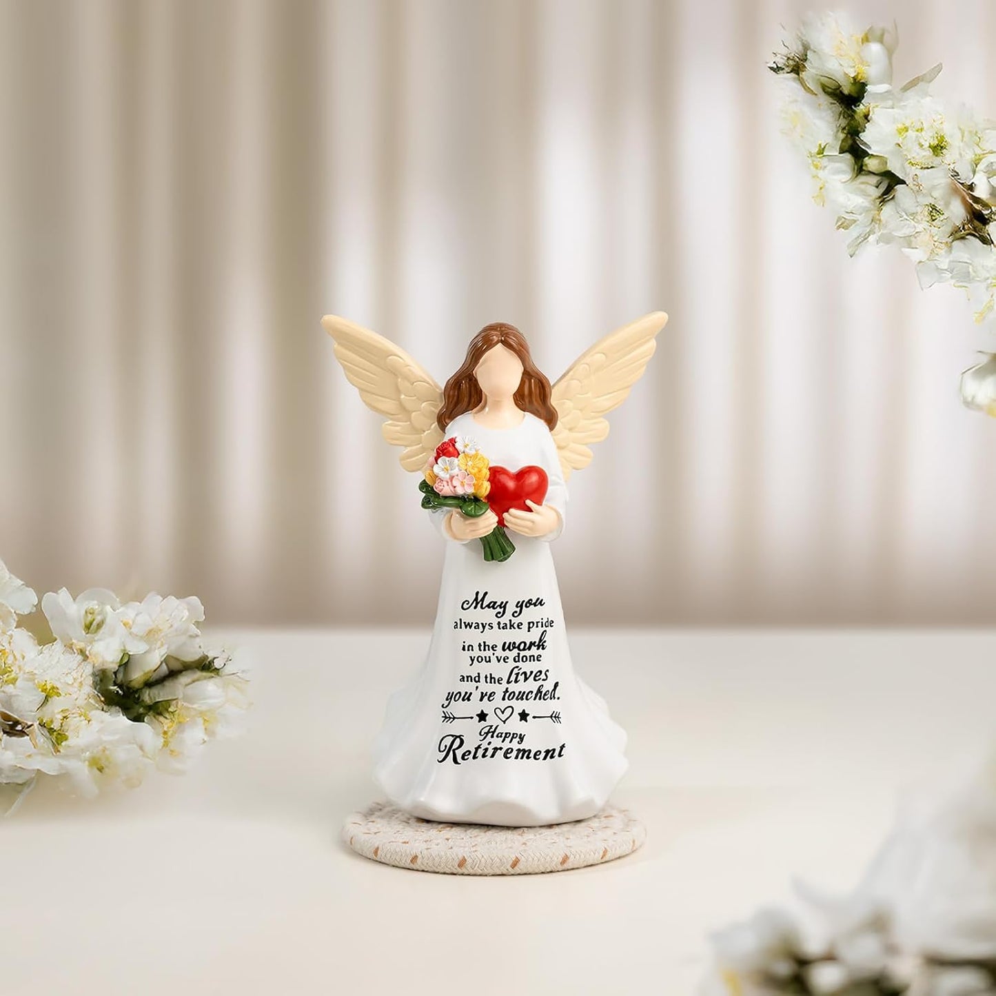 Retirement Gift for Woman, 7.1" Angel Figurine with Happy Retirement Card Home Decor Retired Gifts for Coworker Nurse Teacher Doctor Friend Farewell Going Away Retirement Party Decorations
