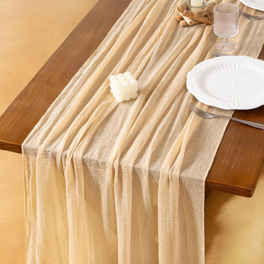 Socomi Beige Cheesecloth Table Runner Fall Thanksgiving Gauze 120 Inch Rustic Boho Cheese Cloth Runner for Wedding Party Baby Bridal Shower Centerpiece Decoration Holiday Home Decorations