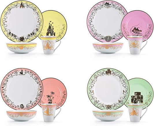 Disney Princess 16-Piece Ceramic Dinnerware Set | Merida, Pocahontas, Moana, Snow White | Home Kitchen Essentials For Dining Room | Includes Dinner Plates, Soup Bowls, Mugs | Place Setting For 4