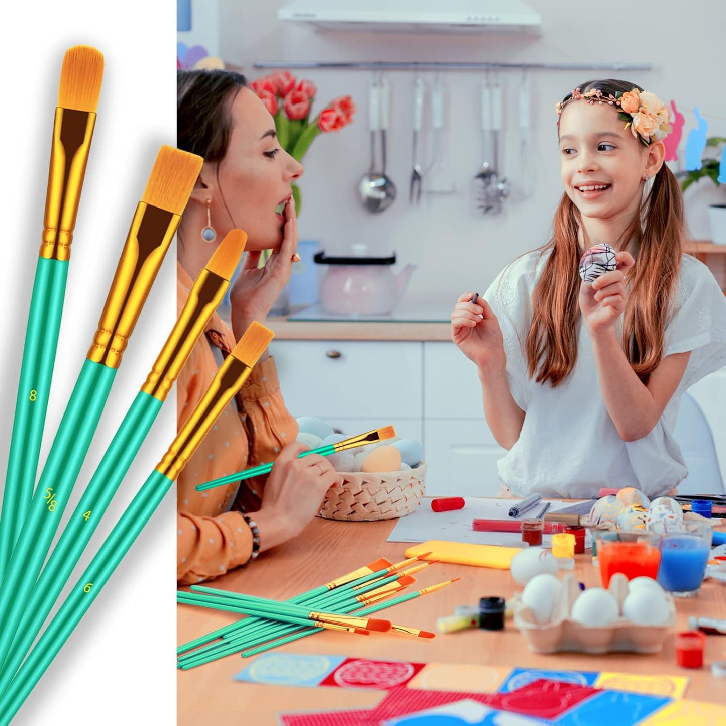 Paint Brush Set, 10 Pcs Paint Brushes for Acrylic Painting, Round Pointed Tip Detail Small Paint Brush for Oil Watercolor Canvas Face Body Boards Rock, Kids Adult Drawing Arts Crafts Supplies, Green