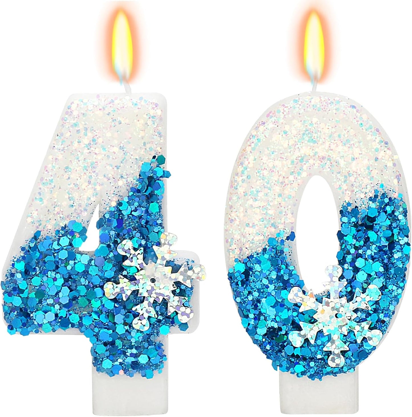 Snow Themed Birthday Candles, Birthday Candle for Party Supplies, Winter Birthday Party Supplies, 2.76 inch Number 40 Candle Cake Topper Decoration (Number 40)