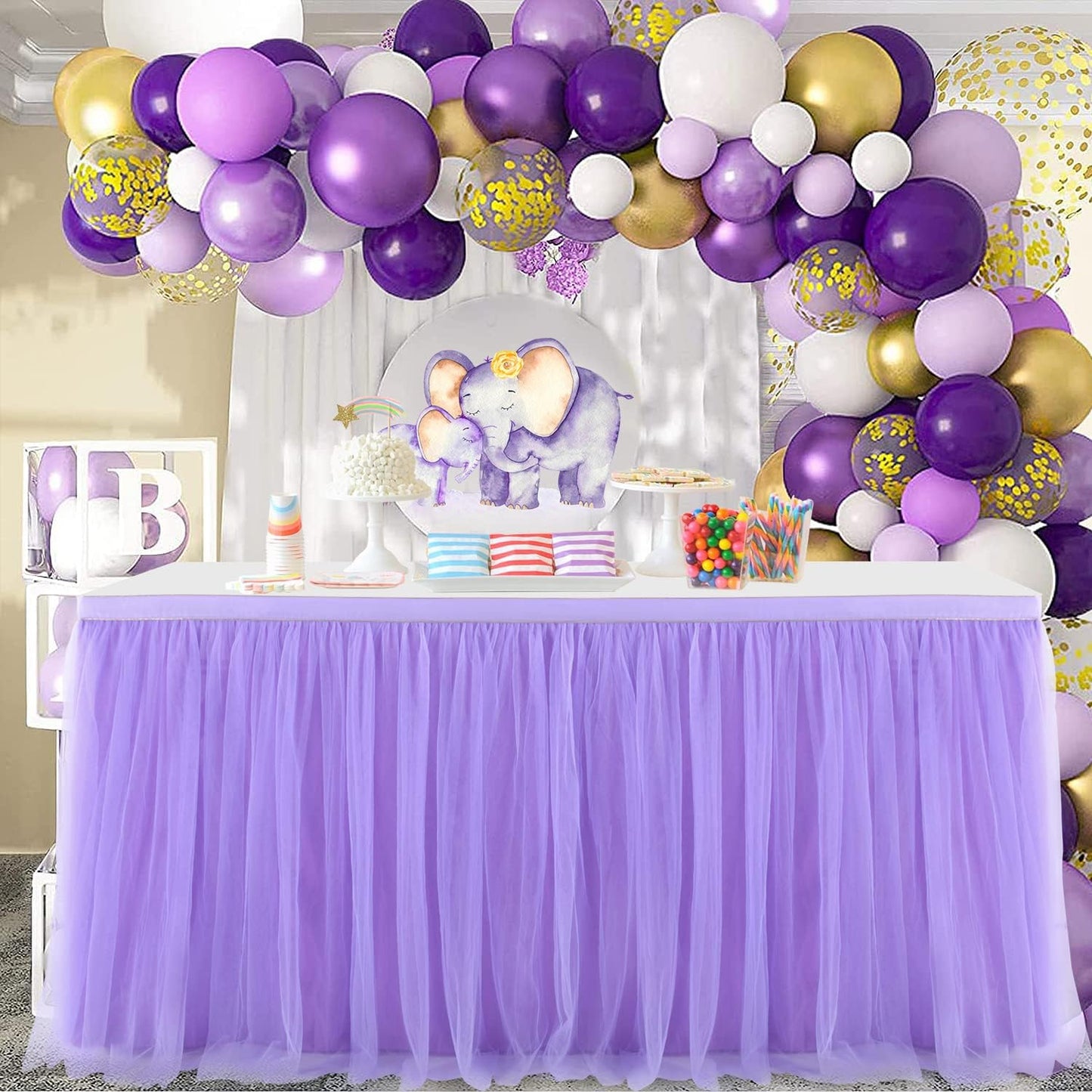 Suppromo Purple Tulle Table Skirt Baby Shower Table Cloth for Rectangle Tables or Round Tables Purple Tutu Table Skirt for Girls Mermaid Elephant Butterfly Birthday Party Cake Dessert Decorations