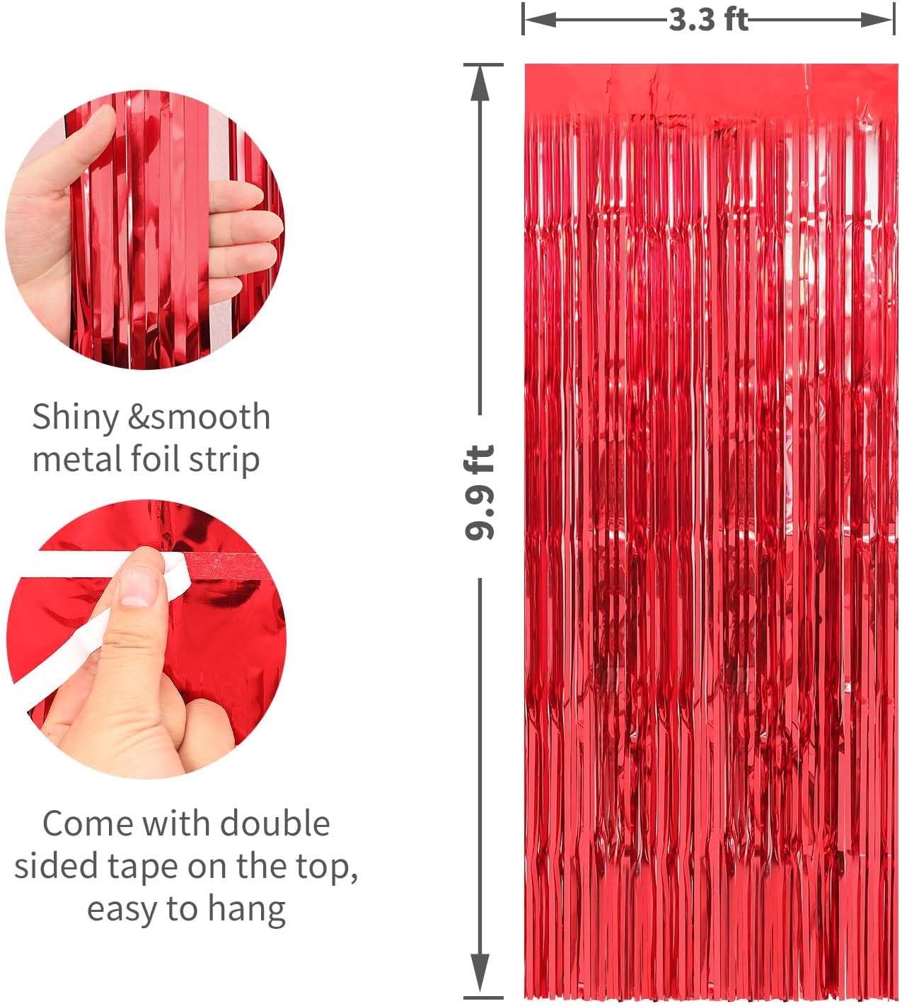 Crosize 5 Pack 3.3 x 9.9 ft Red Foil Fringe Curtains Party Decorations, Red Tinsel Curtain Backdrop for Parties, Door Streamers, Glitter Streamer Backdrop for Birthday Decoration