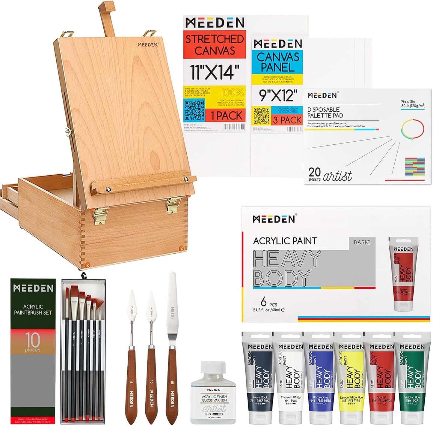 MEEDEN Acrylic Paint Set - 35 PCS Painting Kits for Adults with Tabletop Sketch Box Easel, Paint Brushes, Heavy Body Acrylic Paints, Canvas & Accessories - Premium Art Supplies for Beginners & Artists