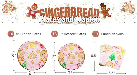 Blue Orchards Gingerbread Party Plates and Napkin (52 Pieces for16 Guests) - Party Supplies, Christmas Party Supplies, Holiday Paper Plates,Gingerbread Gender Reveal, Christmas Plates and Napkins