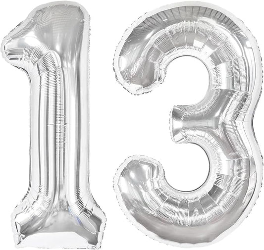 Silver Number 13 Balloon 40 inch, 13 Number Balloons, 13th Silver Birthday Decorations for Girls Boys Kids, 13 Year Old Silver Party Supplies