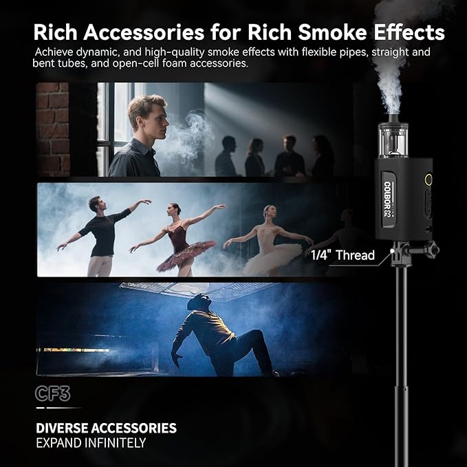 COLBOR CF3 Fog Machine 30W Portable Fog Machine Mini Smoke Machine for Photography with 60° Tilt-Protection for Outdoor Party Cosplay Halloween Rechargeable Smoke Machine Fog