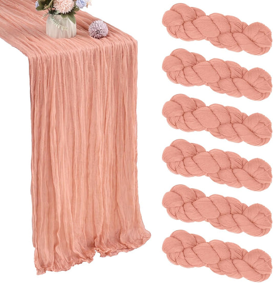 6 Pack 10FT Peach Cheesecloth Table Runner 35x120 Inch Gauze Rustic Boho Table Runner Cheese Cloth for Wedding Decor Birthday Party Bridal Baby Shower Table Centerpiece Decoration