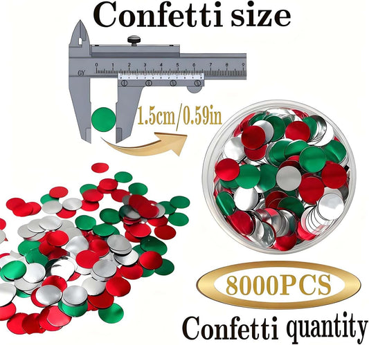 Red White and Green Round Foil Metallic Confetti for Fill Balloons, Wedding, Birthday, Christmas Party, Festival Decoration(8000PCS)