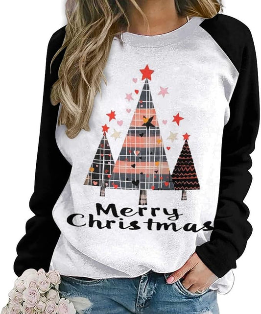 LOAIHA Christmas Sweatshirts for Women Christmas Tree Graphic Shirt Xmas Long Sleeve Merry Christmas Pullover Blouse
