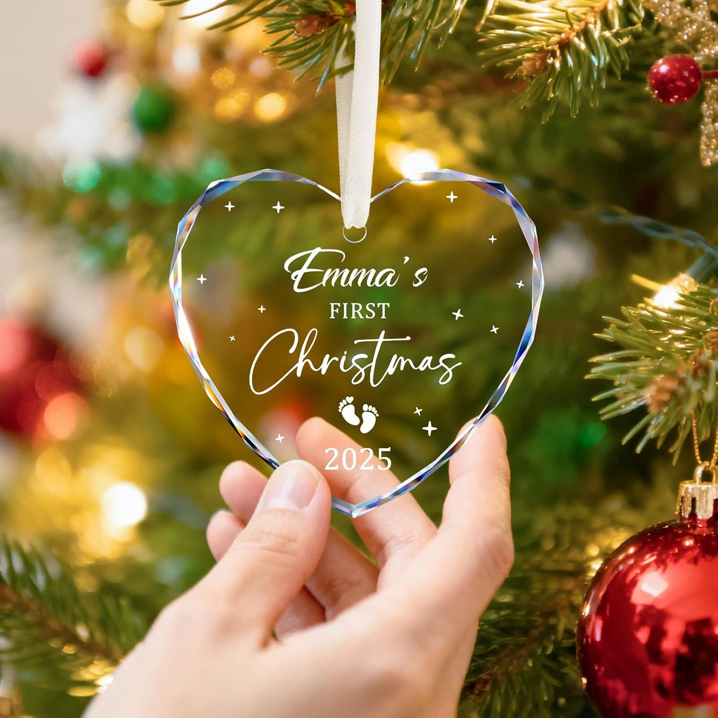 Custom Baby First Christmas Ornament - Personalized Christmas Ornaments 2025 for Baby Girl Boy Newborn New Mom Dad Gifts - Crystal Glass New Baby Ornaments