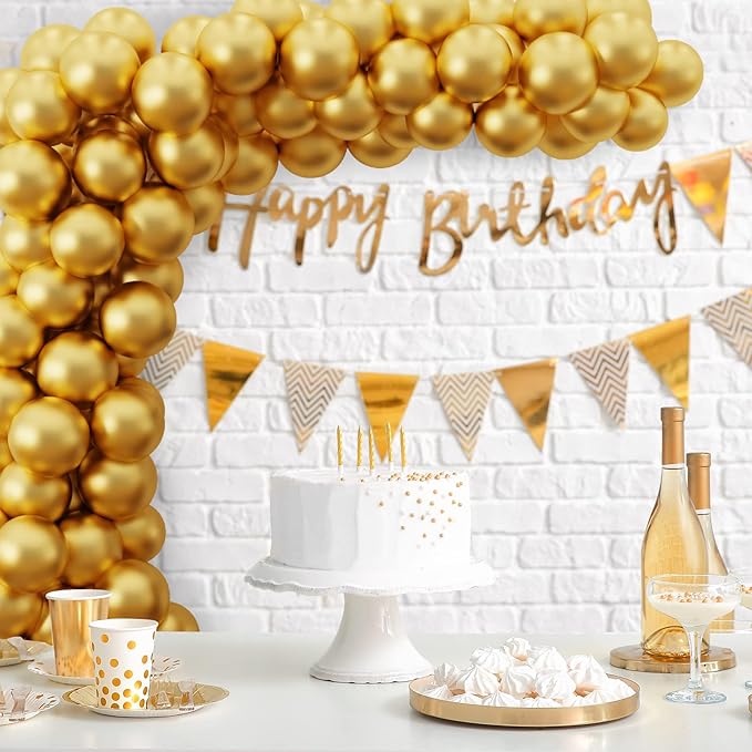 RUBFAC 120pcs Balloons for Birthday Baby Shower Graduation Anniversary Wedding Party Supplies Garland Arch Decoration,5 Inches,Gold