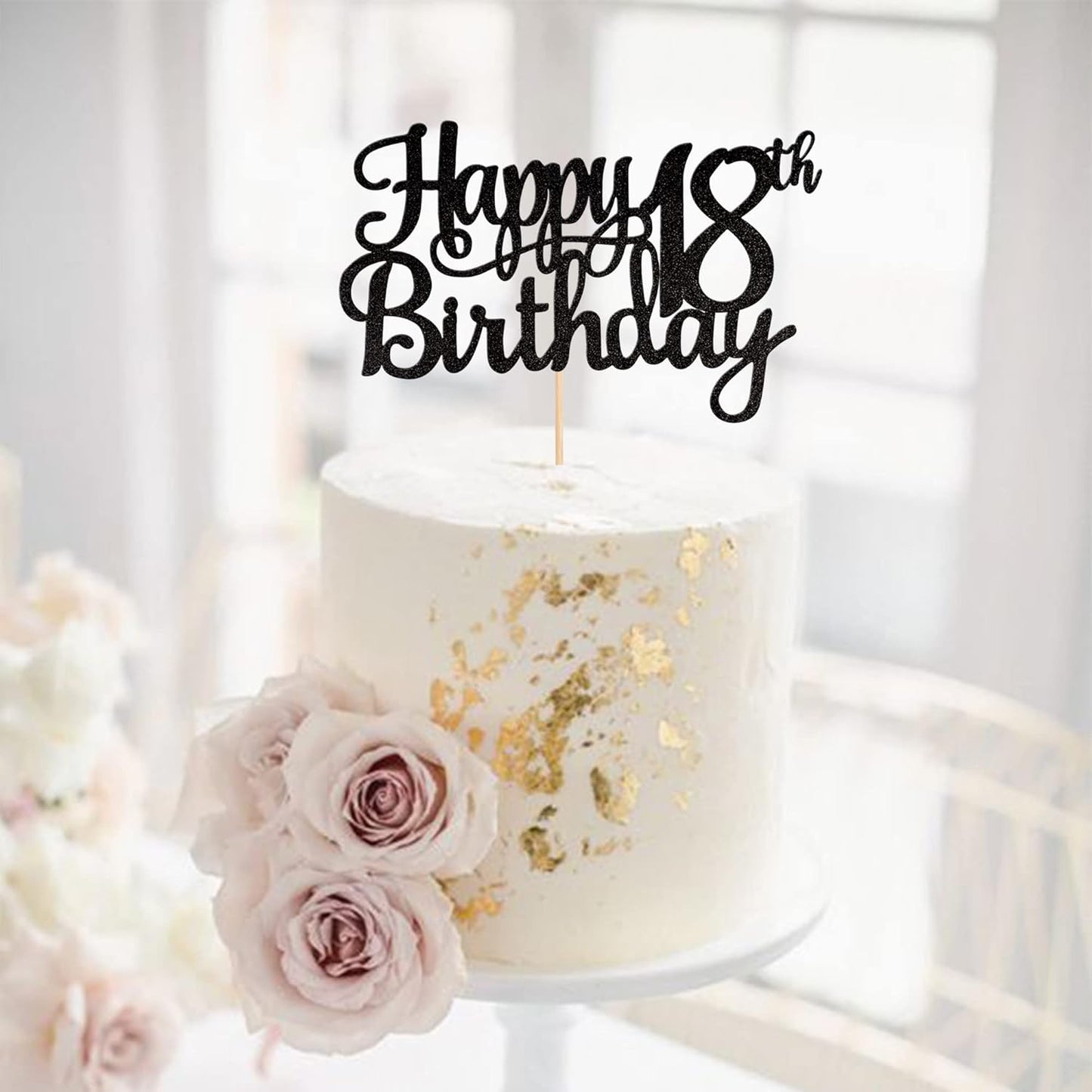 1 PCS Happy 18th Birthday Cake Topper Glitter Cheers to 18 Years Birthday Cake Pick 18 Fabulous Cake Decoration for Happy 18th Birthday Theme Party Decorations Supplies Black
