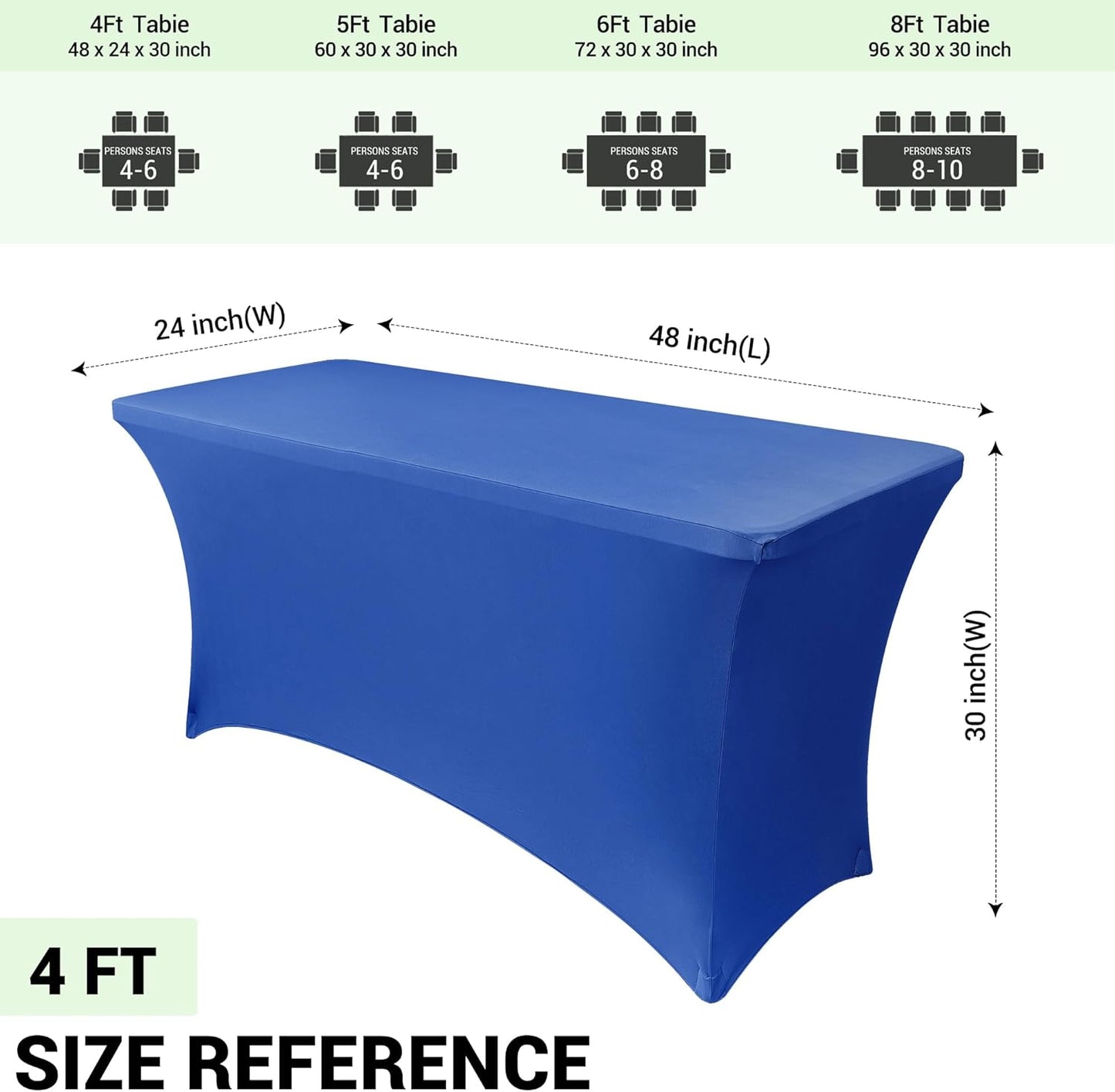 Obstal 4Ft Stretch Spandex Table Cover for Standard Folding Tables - 2 Pack Universal Rectangular Fitted Tablecloth for Party, Banquet, Events, Trade Show (Royal Blue, 48L x 24W x 30H Inches)