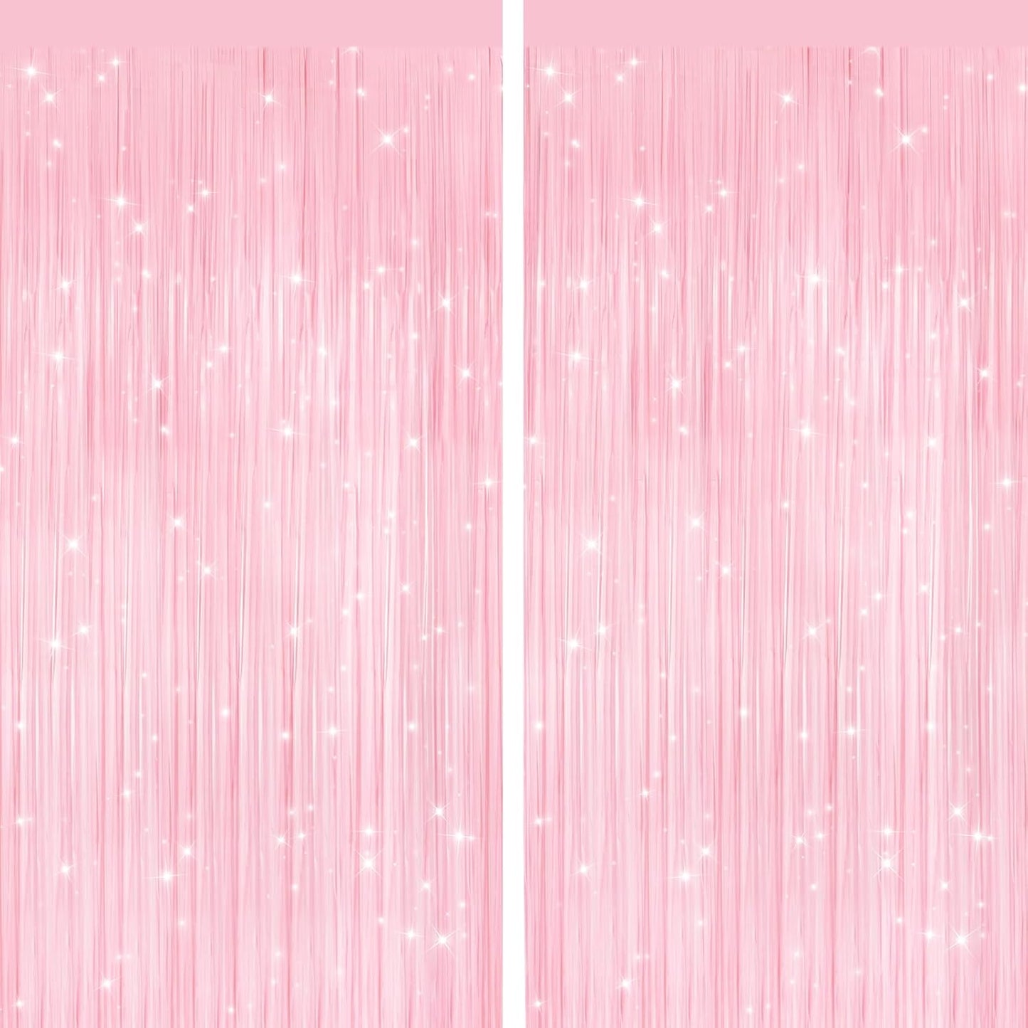 2 Pack Pastel Pink Metallic Tinsel Foil Fringe Curtains, Door Streamers Photo Booth Backdrop for Birthday Party, Tinsel Curtain Backdrop for Baby Shower Bachelorette Christmas Party Decorations