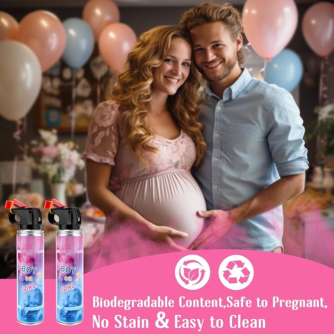 QIYVLOS Gender Reveal Fire Extinguisher 2 Packs, Gender Reveal Reveal Smoker Bomb, Baby Girl Reveal Party Ideas for Gender Reveal Decorations (Large, Pink)