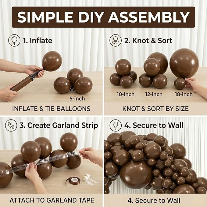 99Pcs Dark Brown Balloon Arch Kit - 18/12/10/5 inch Retro Coffee Tan Latex Balloons for Boho Birthday, Bear Baby Shower, Wedding, Thanksgiving