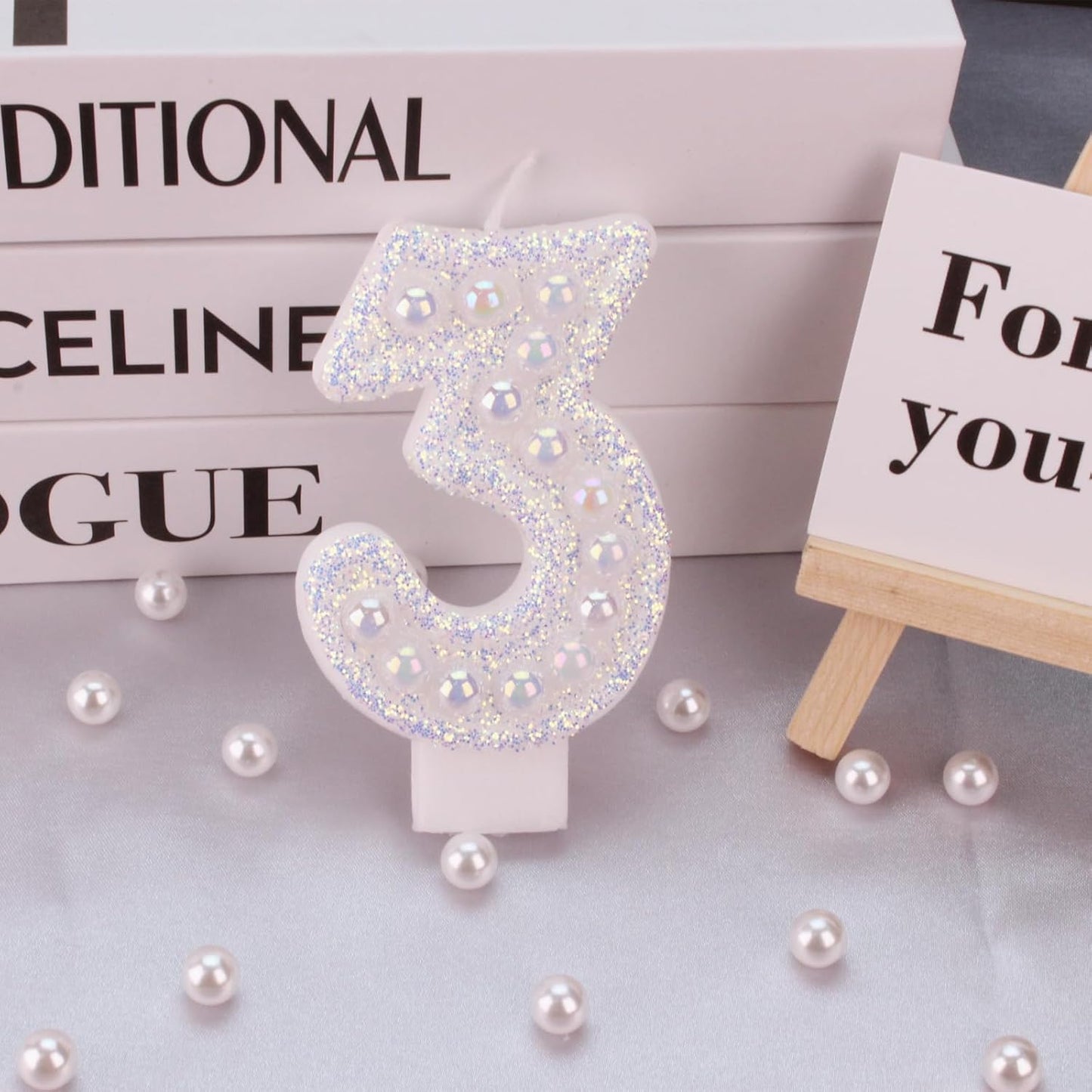 Birthday Candles, Number 3 Birthday Candle for Cake, Birthday Candles Sparklers with Holographic Colored Pearls, 3.35" Large Pearl Candles for Three Sweet Birthday Party Decoration Supplies