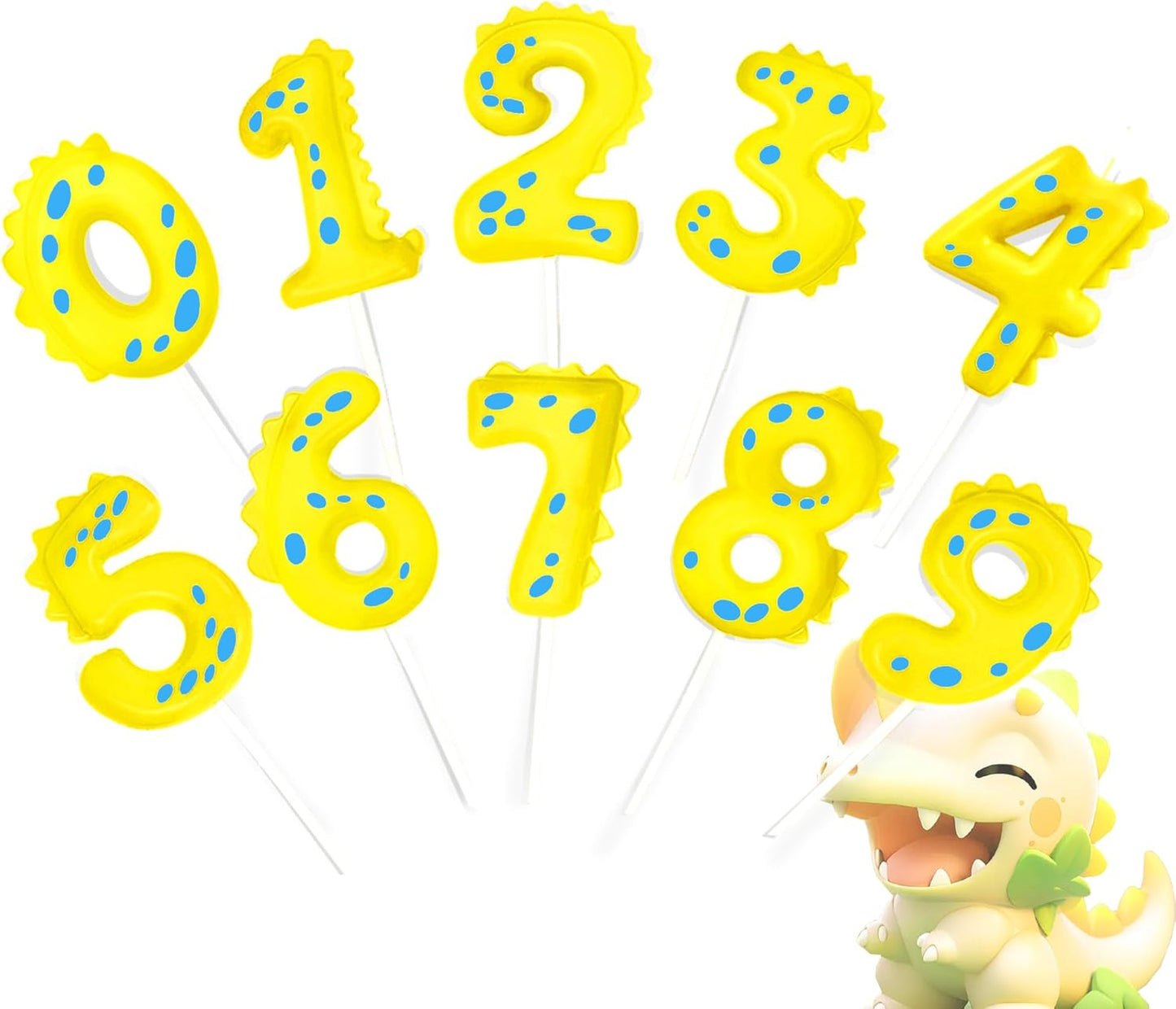 Number Birthday Candles(8 Candle Yellow) Dinosaur Shape Number Happy Birthday Cake Candles for Dinosaur Birthday Party Decoration Reunions Theme Party