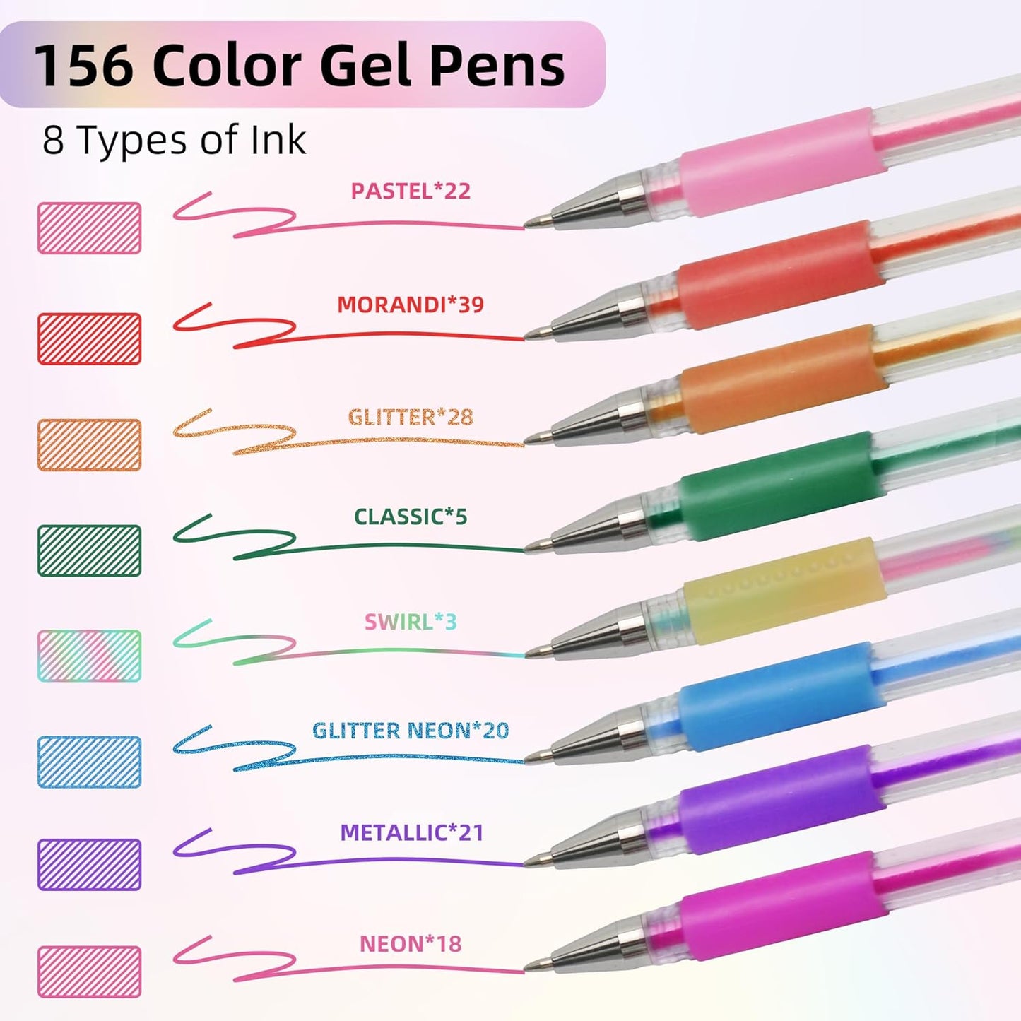 Gel Pens for Adult Coloring Book, 312 Pack Artist Colored Pens with 40% More Ink, Glitter Gel Pens with Case and Coloring Book, Perfect Art Supplies for Adults Kids for Coloring