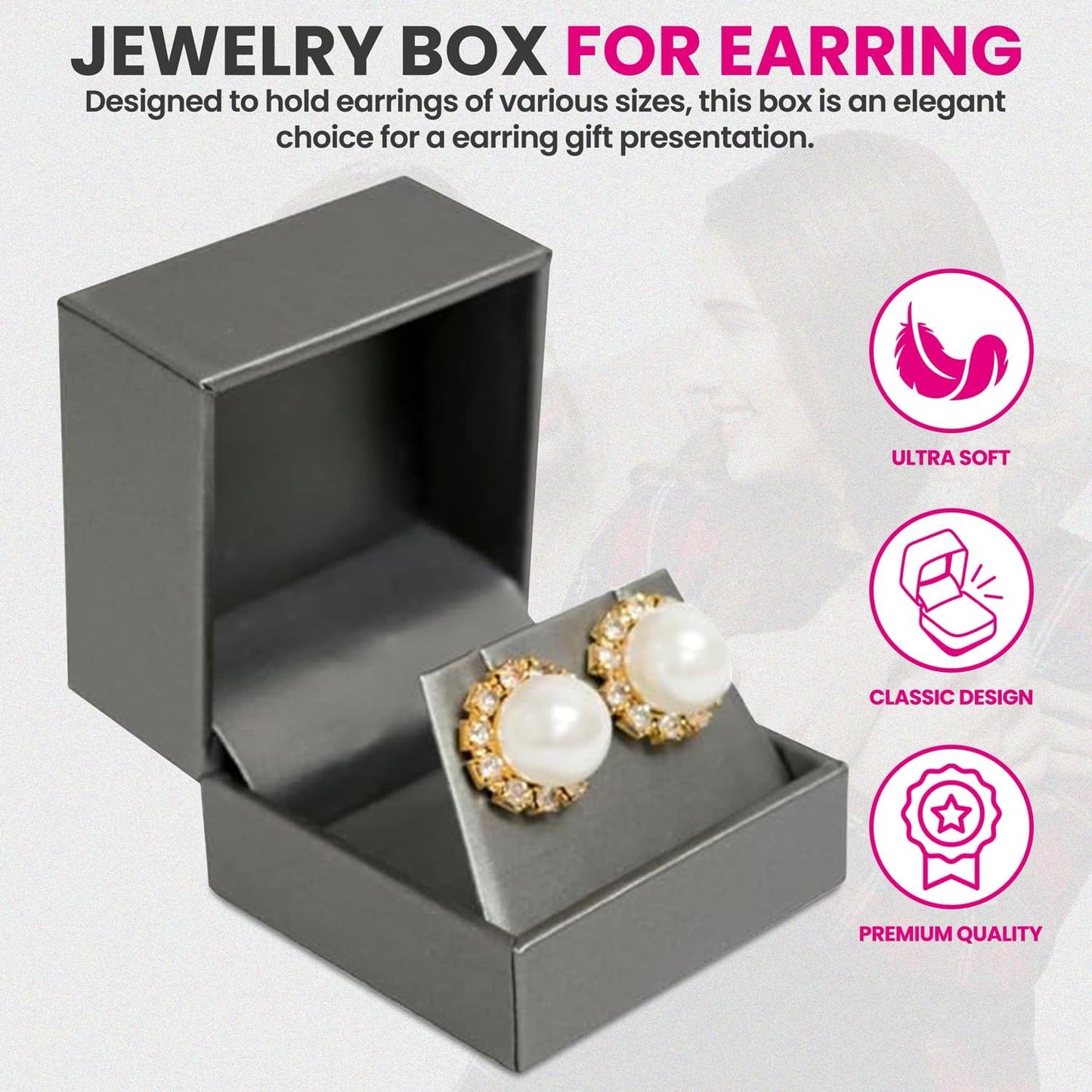 Novel Box Silver Jewelry Box for Earrings 2.37x2.37x1.87 Inches - Earring Gift Box for Proposal Wedding Engagement - Faux Leatherette Jewelry Display Box - Gift Presentation Boxes for Earrings