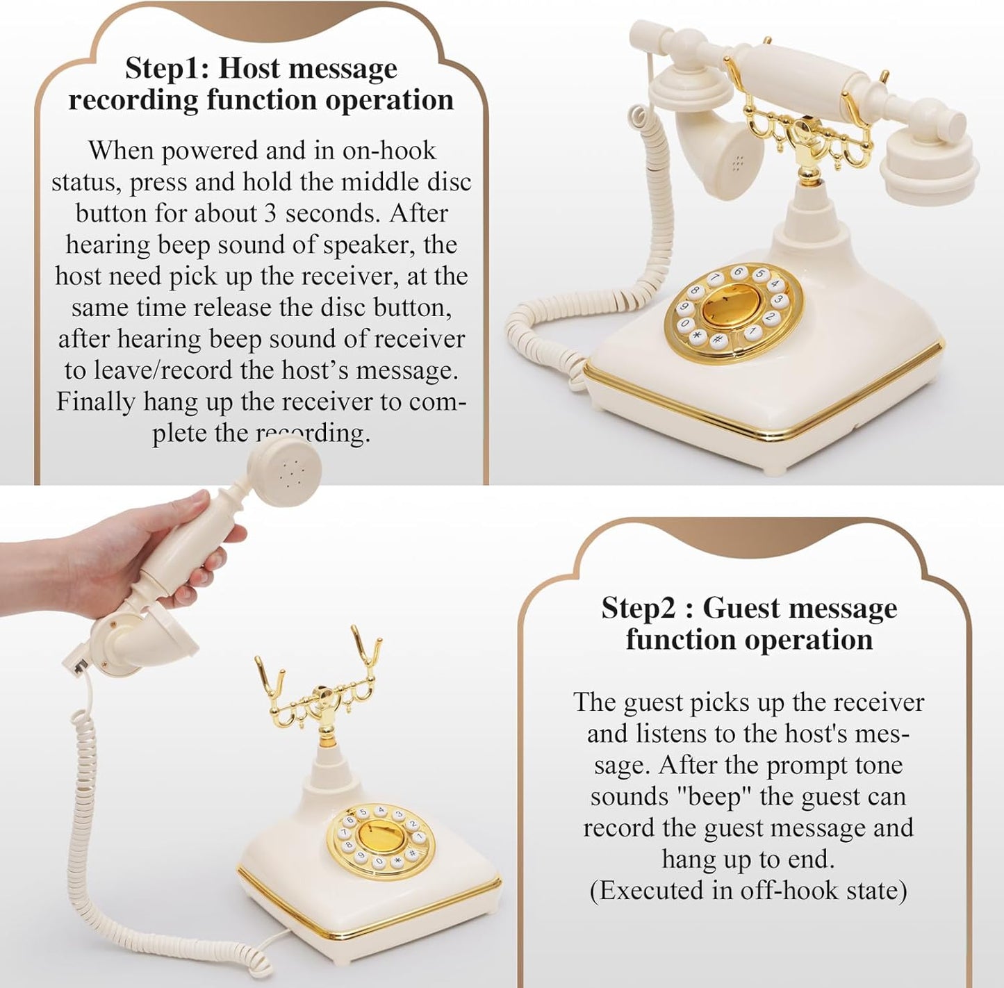 UKBW Audio Guest Book Wedding Phone, Audio Phone Guestbook, Vintage Retro Style Audio Guest Book Phone for Wedding, Birthday Party, Anniversary and Other Special Occasions(Beige)