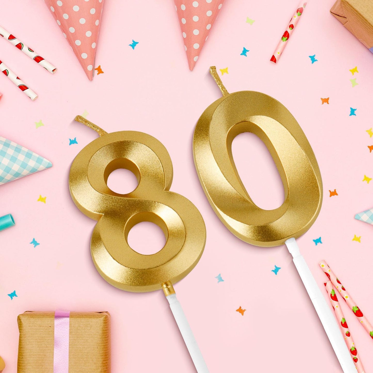Birthday Candles, 1.96 Inch Number 80 Happy Birthday Candles, Number Candles Decoration for Birthday Party and Anniversary Celebration(Champagne Gold)