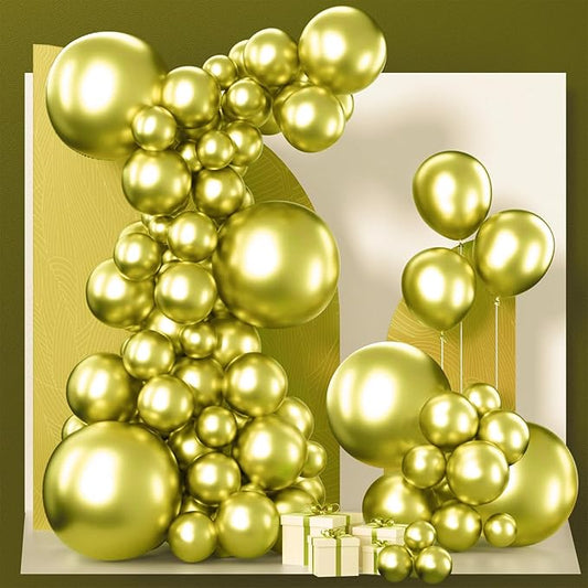 PartyWoo Metallic Lime Green Balloons 140pcs Different Sizes Pack of 18 12 10 5 Inch Metallic Light Pastel Green Balloon Arch Kit for Spring Forest Theme Birthday Tea Party Decorations Green-G109