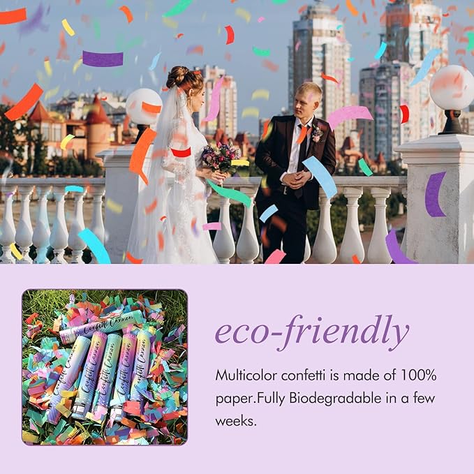 Confetti Poppers, 6 Pack Biodegradable Confetti Cannon - 12 Inch Multicolor Party Poppers Shooters for New Year Birthday Wedding Christmas Graduation