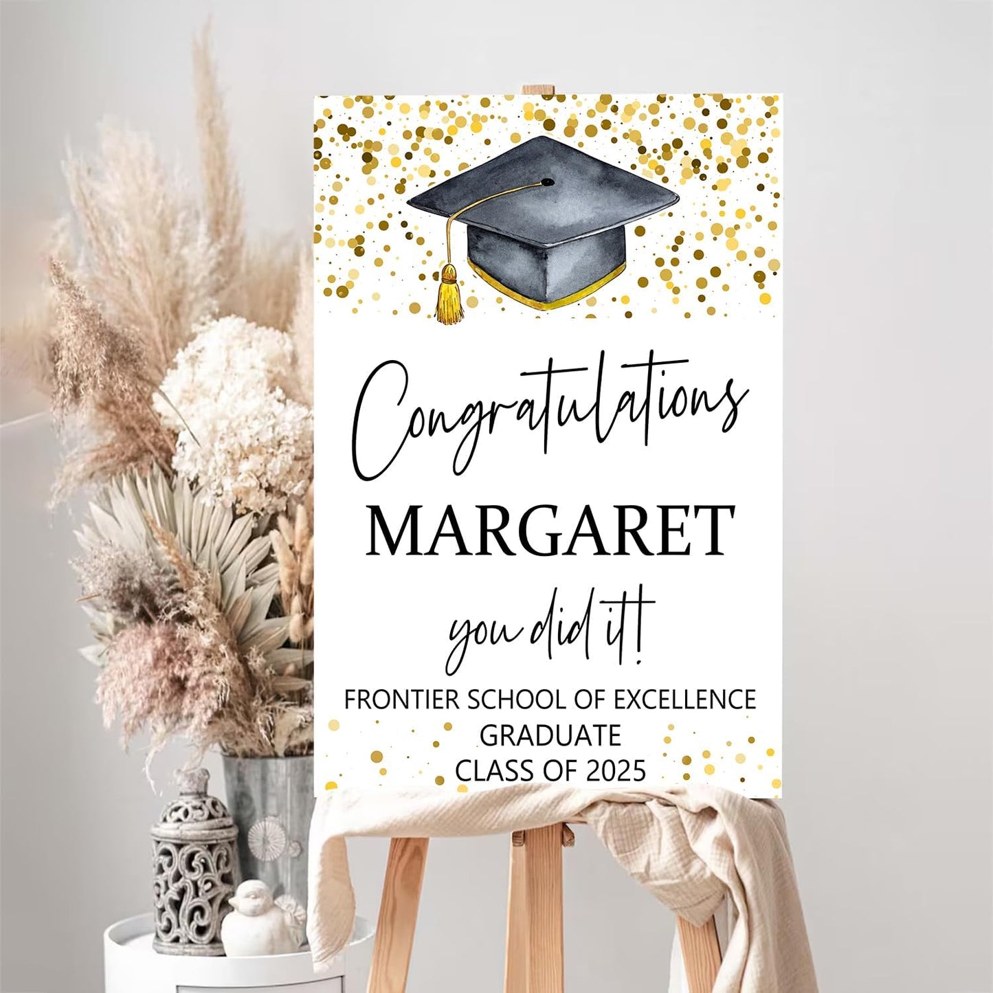 Graduation Sign, Class of 2025, Personalized with Photo, 12"x18", Plastic, Modern Style
