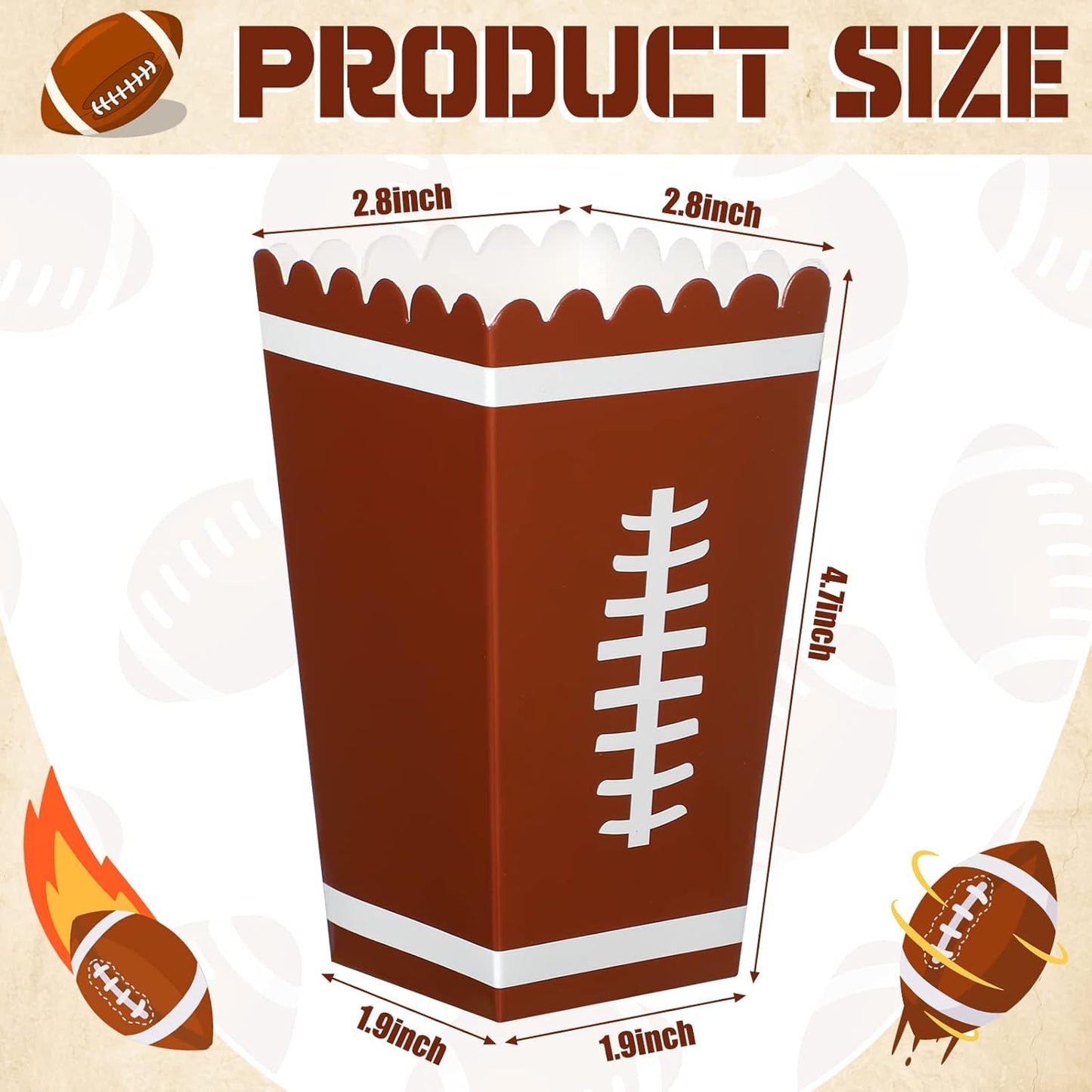 Funtery 24 Pcs Party Popcorn Boxes Popcorn Bags Buckets Container Holder Sport Party Favors for Sport Supplies Decorations(Football)