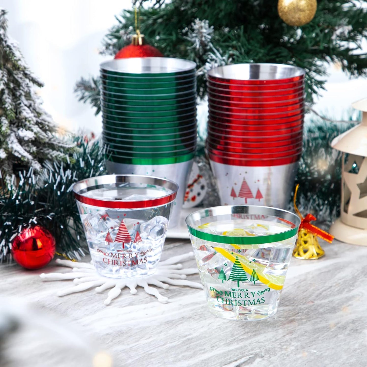 LUODA 9OZ 2024 New Merry Christmas Party Cups(60 Pack),Christmas Disposable Decoration Cups Including:30 Red Christmas Tree Plastic Cups & 30 Green Christmas Tree Plastic Cups