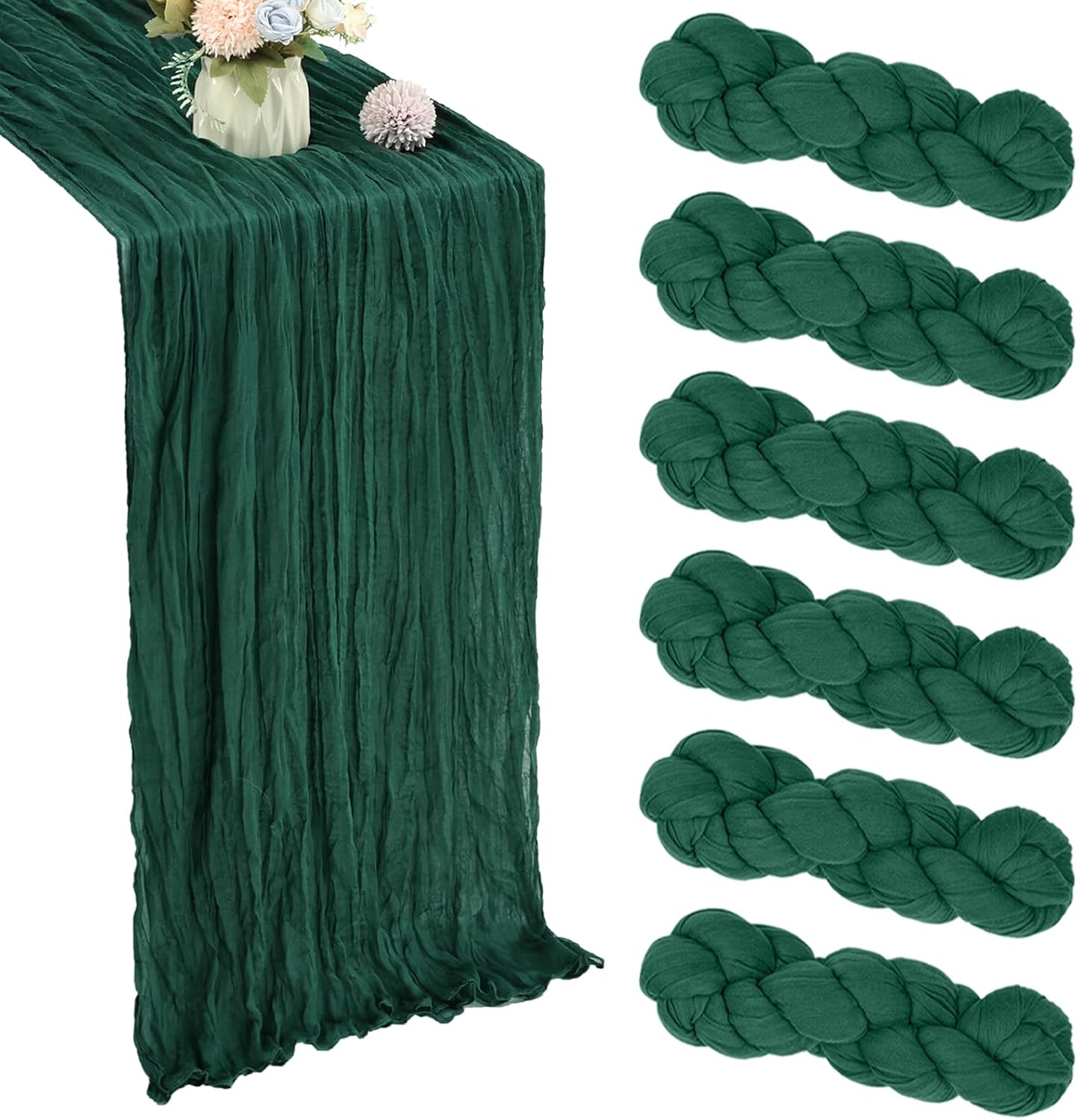 6 Pack 10FT Christmas Table Runner Emerald Green Cheesecloth 35x120 Inch Gauze Rustic Boho Table Runner Cheese Cloth for Wedding Decor Birthday Party Bridal Baby Shower Table Centerpiece Decoration