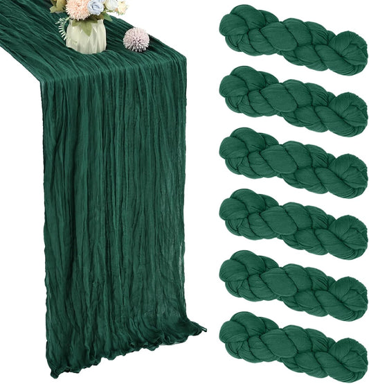 6 Pack 10FT Christmas Table Runner Emerald Green Cheesecloth 35x120 Inch Gauze Rustic Boho Table Runner Cheese Cloth for Wedding Decor Birthday Party Bridal Baby Shower Table Centerpiece Decoration