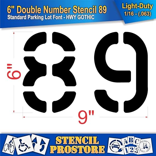 Pavement, Curb, and WheelStop Stencils - 6 inch Double Number Stencil - (89) - 6" x 9" x 1/16" (63 mil) - Light-Duty