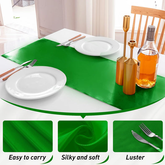 10 Pack Green Table Runner 12 X 108 Inch Silk Table Runner for Party,Wedding, Birthday, Banquets,Decoration