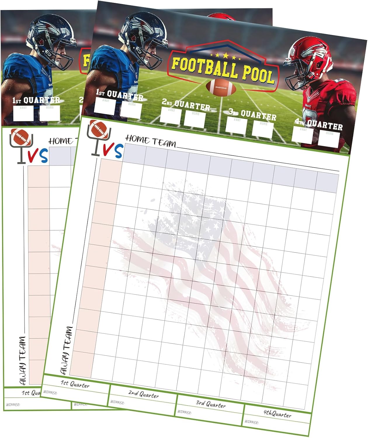 Aolamegs 2 Pcs Football Squares Board 2026, Football Pool Poster for Big Game Party Games, Party Essentials for Tailgating, Squares Board 100 Grids, 19"×28"