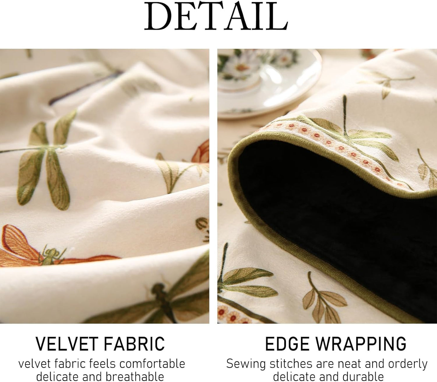 ISAENNE Designer Ivory White Velvet Table Runner 102 Inches Long,Farmhouse Dragonfly and Floral Pattern Table Runners for Dining Tables,Thanksgiving,Kitchen Tables,Christmas,12"*102"-Grace B