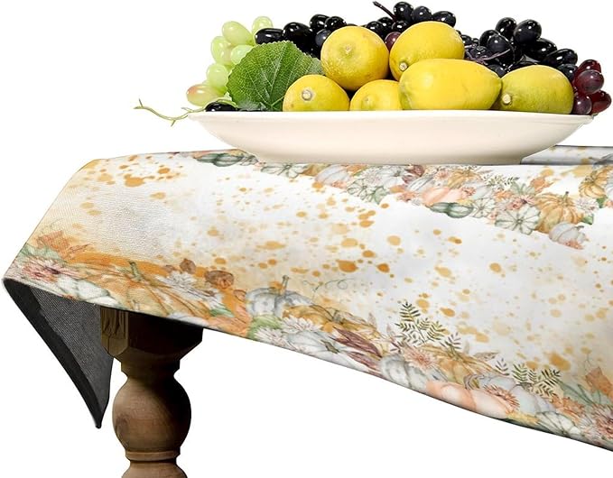YCness Fall Tablecloth Thanksgiving Autumn Harvest Orange Watercolor Pumpkin Leaves Table Cover for Party Picnic Dinner Decor 60x120 Inch Rectangle