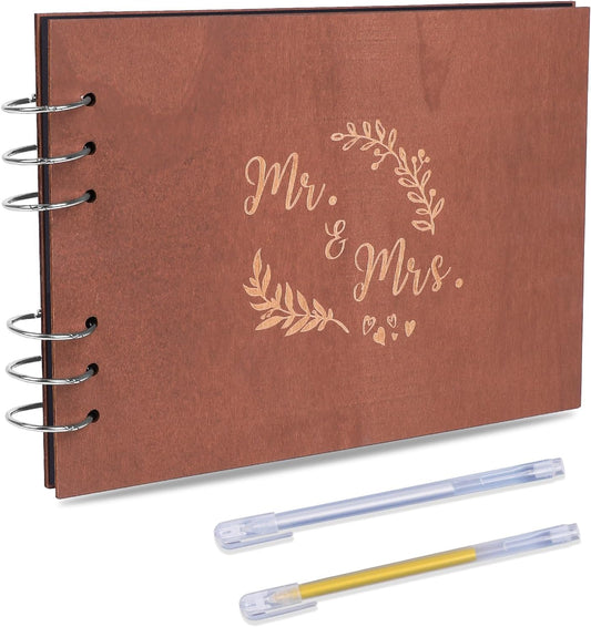 Wood Grain Wedding Guest Book with Pen, Elegant Baby Shower Guest Book for Party & Birthday, 10x7''Personalized Wedding Guestbook Photo Album , Rustic, Detachable, for Wedding, Anniversary Funeral