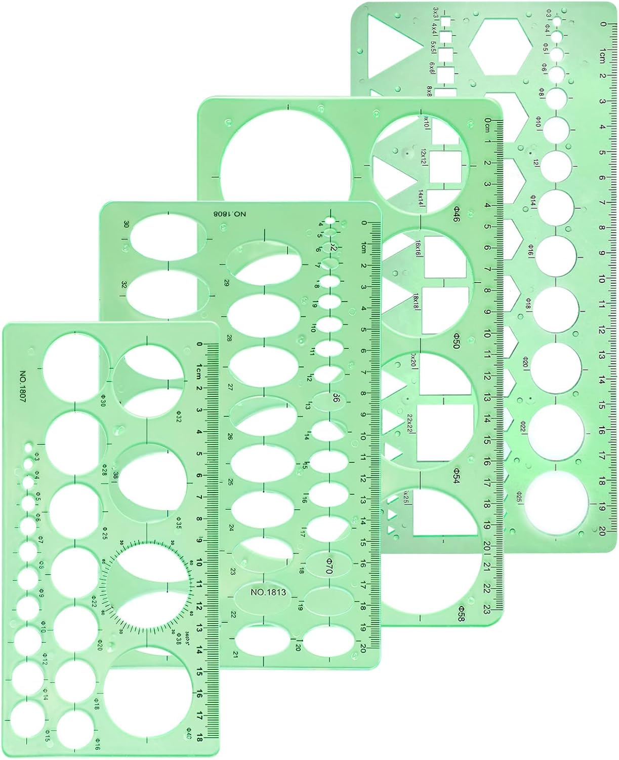Circle Template for Drawing, 4 Pcs Plastic Circle and Oval Stencil Maker Geometric Drawing Stencils Digital Measuring Rulers for Home Office Building Formwork Drawings Templates (Clear Green)
