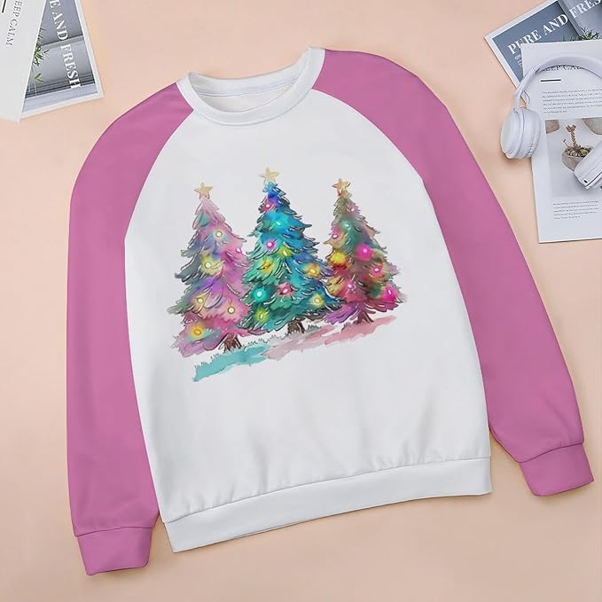 LOAIHA Christmas Sweatshirts for Women Christmas Tree Graphic Shirt Xmas Long Sleeve Merry Christmas Pullover Blouse