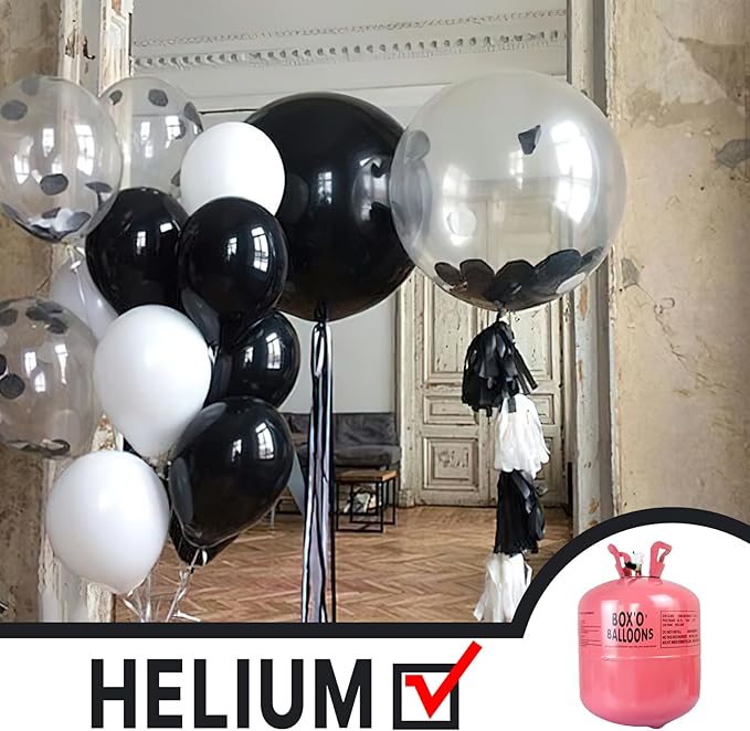 PartyWoo Black Foil Balloons 6pcs 32 Inch Large Round Foil Big Giant 4D Jumbo Inflatable Mirror Ball Mylar Balloons for Halloween Graduation Birthday Retirement Anniversary Party Decorations