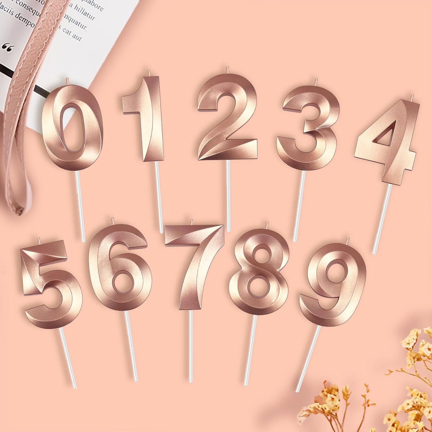 Rose Gold Number 8 Candles, 3D Diamond 2.76 Inch Cake Topper Birthday Candles for Wedding Anniversary Cake Decorations, Happy Birthday Party Decorations