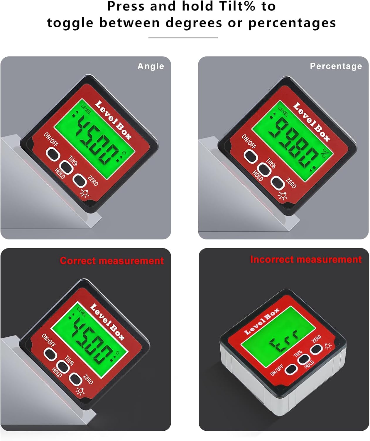 Digital Inclinometer Angle Finder Gauge, IP54 Digital Electronic Protractor Bevel Gauge, Inclinometer Angle Cube Level Box with LCD screen for Woodworking, Table Saw and etc