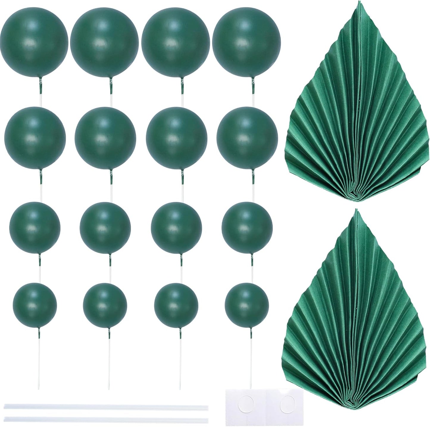 Ephlyn 28Pcs Paper Palm Fan Cake Topper Balls Cake Pick for Baby Shower Wedding Bridal Shower Birthday Anniversary Party DIY Cake Decorations Supplies Green