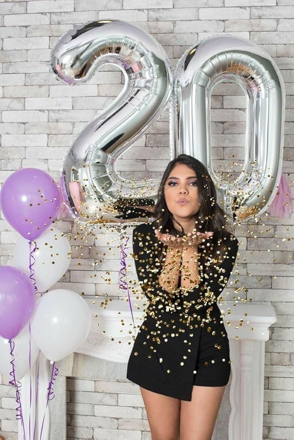 Silver Number 20 Balloon 40 inch, 20 Number Balloons, 20th Silver Birthday Decorations for Girls Boys Kids, 20 Year Old Silver Party Supplies