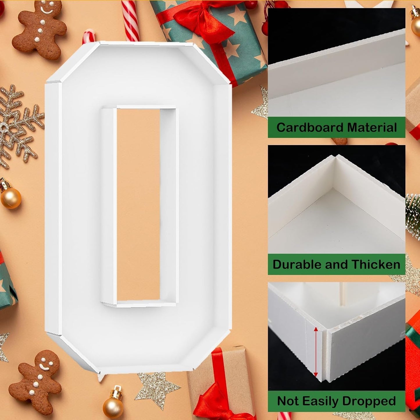 JOY Letters for Christmas Party Decorations, 13.7 Inch Charcuterie Cardboard Letters Fillable Paper Mache Letter Trays for Cookies Candy Cake Food Display Letter Box for Xmas New Year Holiday Party